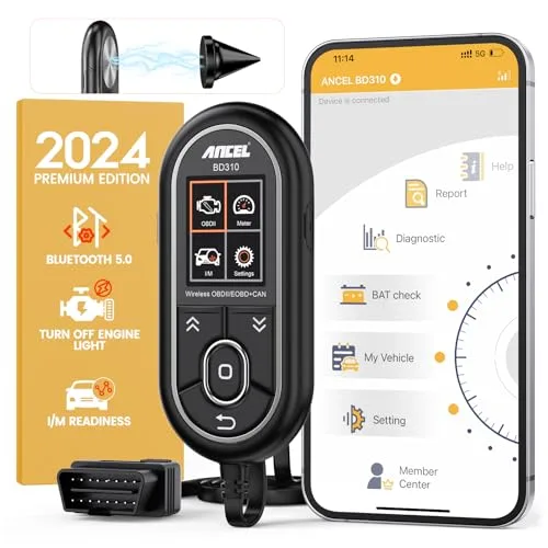 ANCEL BD310 Lector de Códigos Bluetooth Diagnóstico OBD2 de escáner Sin Hilos 2 en 1 Computadora de Viaje automotriz Monitor de Salud del Automóvil y Monitor de Rendimiento en Tiempo Real |