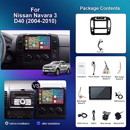 BXLIYER - Built-in DAB - IPS Android 12 Autoradio Para Nissan Navara 3 D40 (2004-2010) - Wireless CarPlay/Android Auto - 4G+64G - LED Cámara + MIC - 9 Pulgada 2 DIN - Volante 360-Cámara Fast-Boot WIFI |